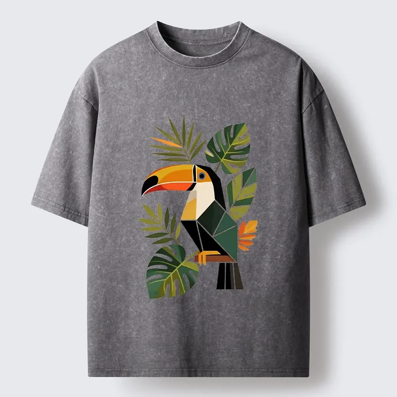 Tokyo-Tiger Tropical Toucan Art Washed T-Shirt