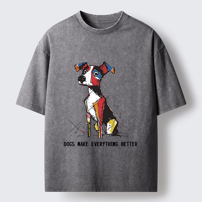 Tokyo-Tiger Colorful Puppy Street Art Graphic Washed T-Shirt