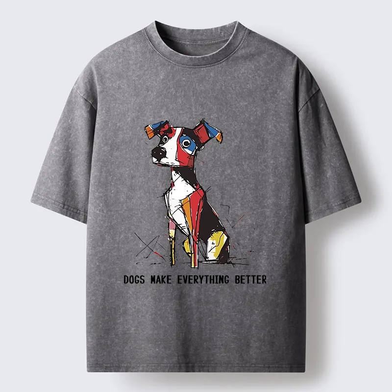 Tokyo-Tiger Colorful Puppy Street Art Graphic Washed T-Shirt