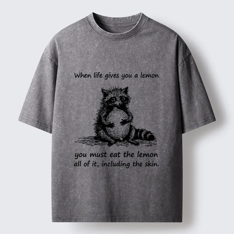 Tokyo-Tiger Sour Lemon Raccoon Funny Meme Washed T-Shirt