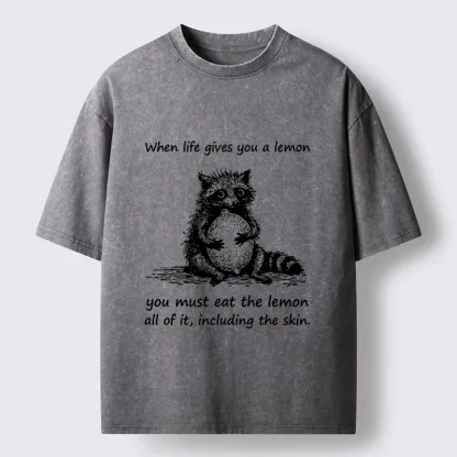 Tokyo-Tiger Sour Lemon Raccoon Funny Meme Washed T-Shirt