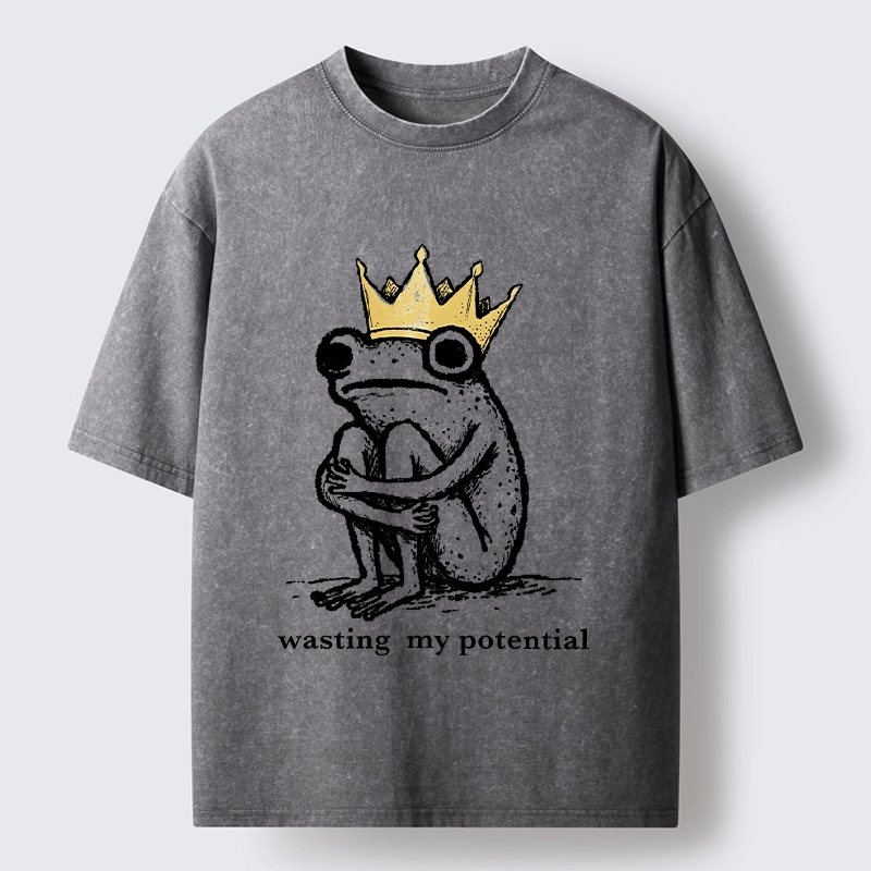 Tokyo-Tiger Crown Frog Wasted Potential Meme Washed T-Shirt