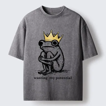 Tokyo-Tiger Crown Frog Wasted Potential Meme Washed T-Shirt