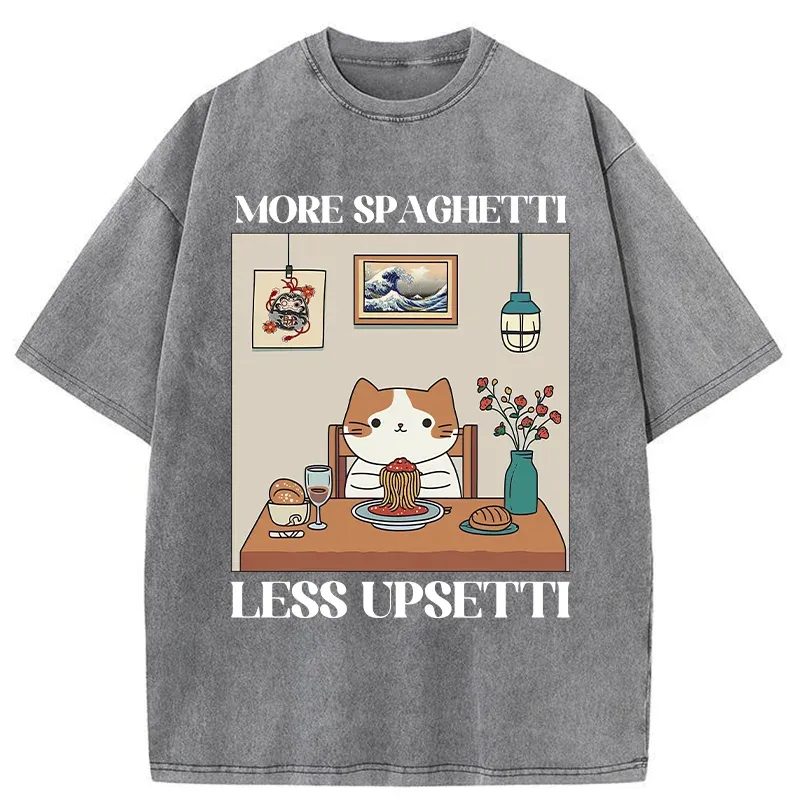 Tokyo-Tiger Cat Eats Spaghetti Washed T-Shirt