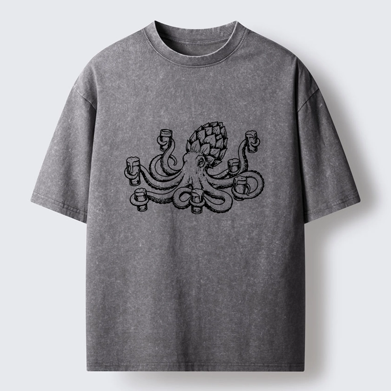 Tokyo-Tiger Sea Creature Loves Cold Brew Drinks Washed T-Shirt