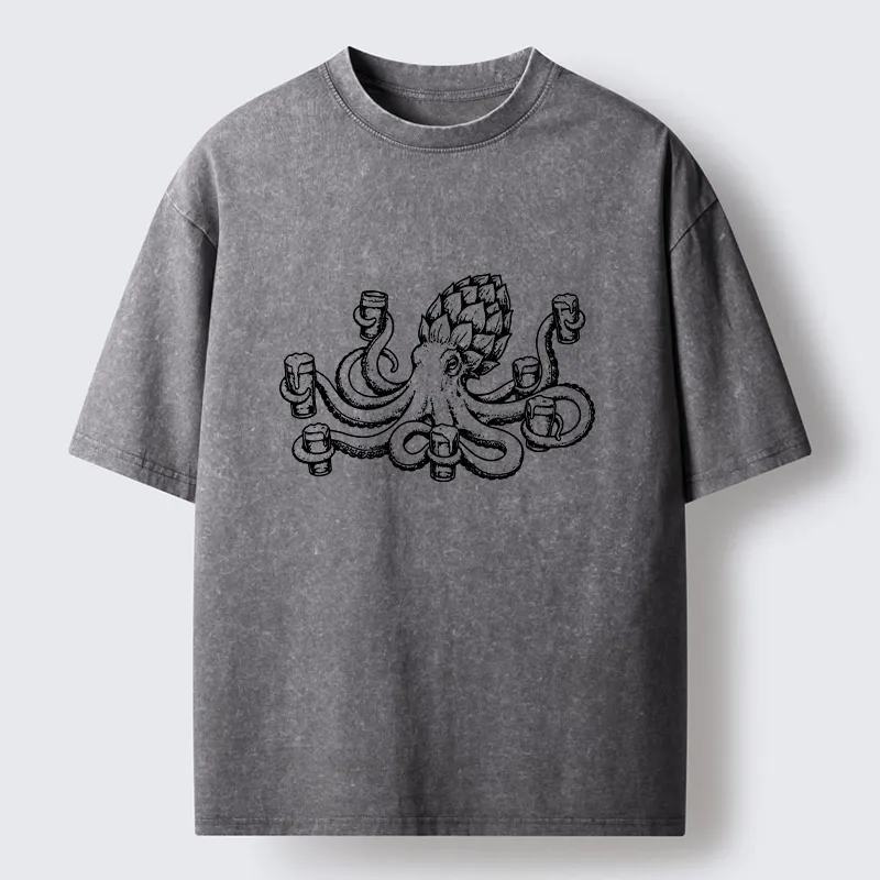 Tokyo-Tiger Sea Creature Loves Cold Brew Drinks Washed T-Shirt