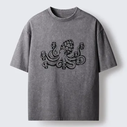 Tokyo-Tiger Sea Creature Loves Cold Brew Drinks Washed T-Shirt