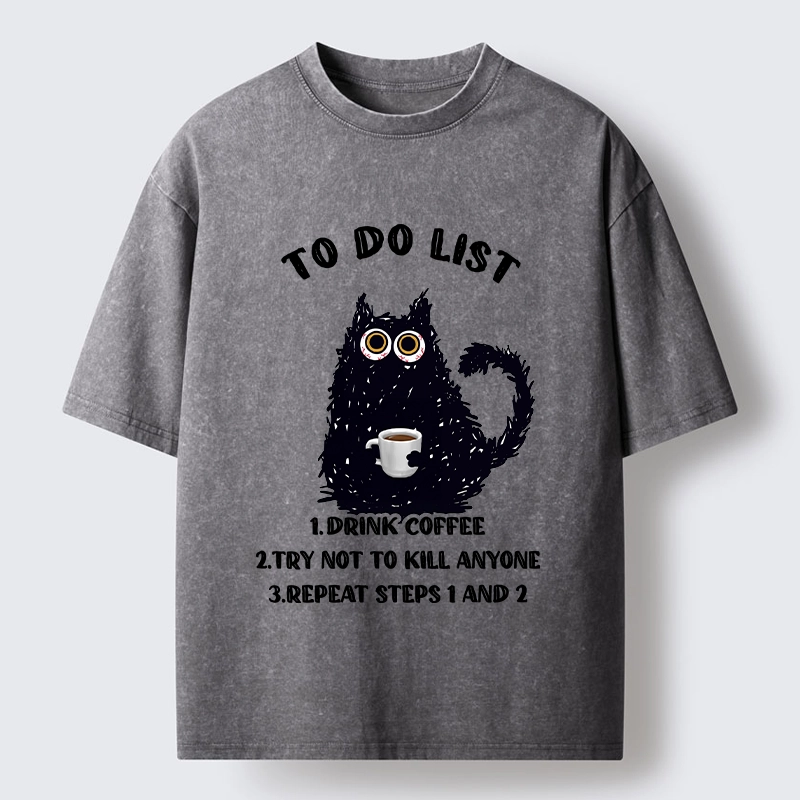 Tokyo-Tiger Funny Meme Daily Coffee Routine Washed T-Shirt