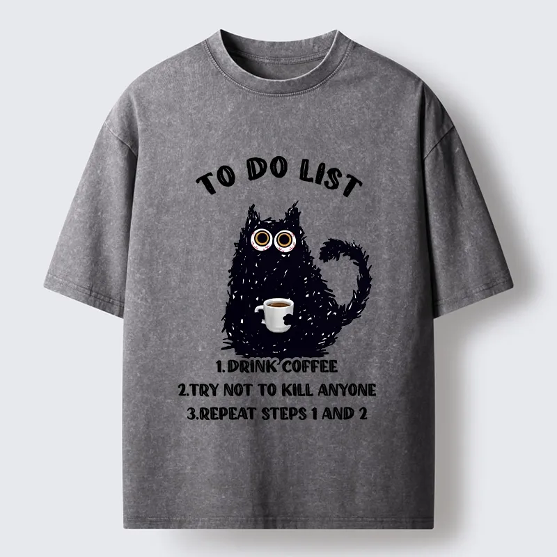 Tokyo-Tiger Funny Meme Daily Coffee Routine Washed T-Shirt