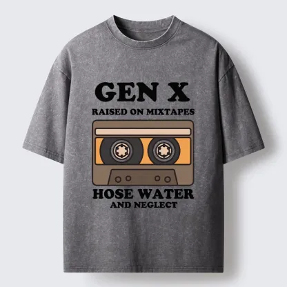 Tokyo-Tiger Retro Childhood GenX Cassette Tape Washed T-Shirt
