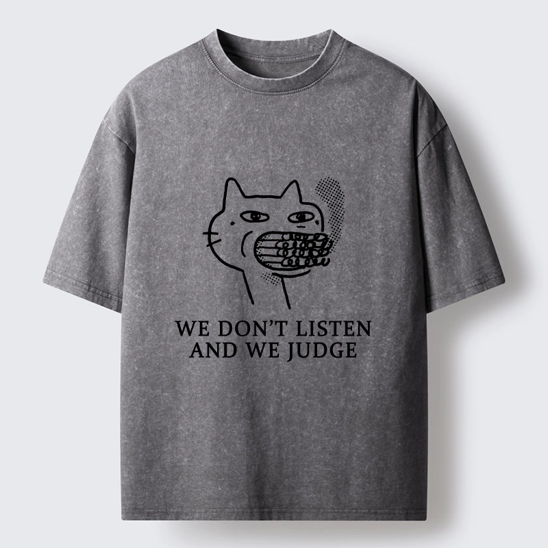 Tokyo-Tiger Funny Judging Cat Sketch Meme Washed T-Shirt