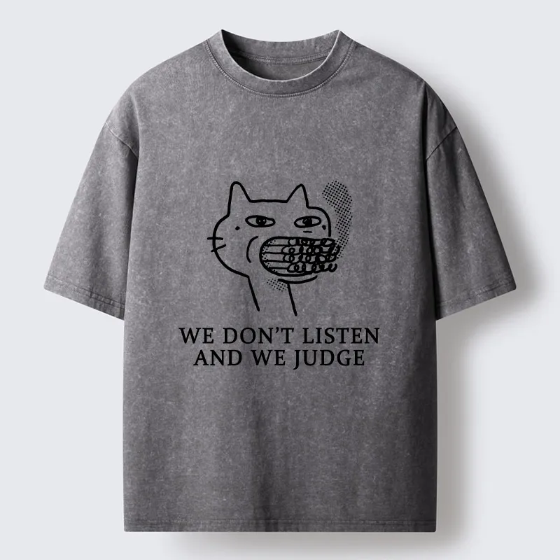 Tokyo-Tiger Funny Judging Cat Sketch Meme Washed T-Shirt