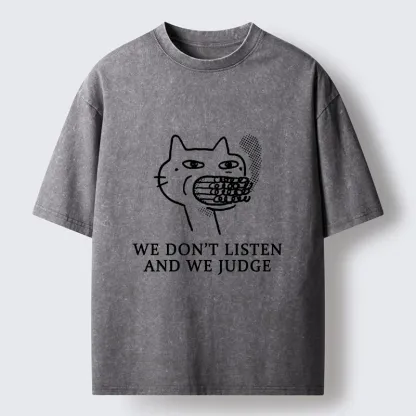Tokyo-Tiger Funny Judging Cat Sketch Meme Washed T-Shirt