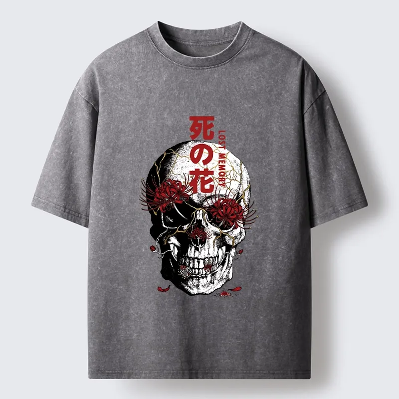 Tokyo-Tiger Dark Goth Spider Lily Skull Art Washed T-Shirt