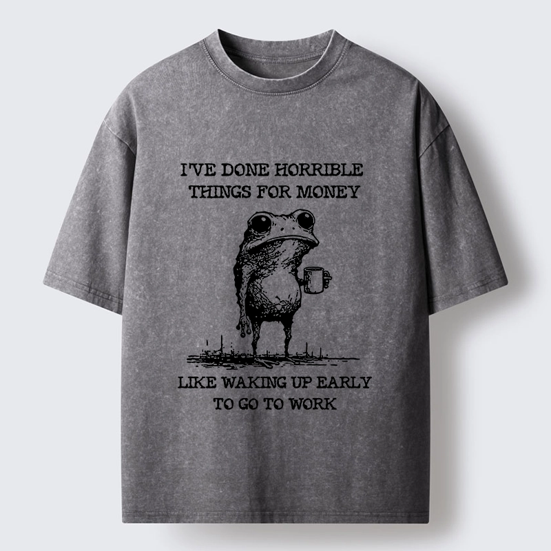 Tokyo-Tiger Funny Meme Work Early Wake Frog Washed T-Shirt