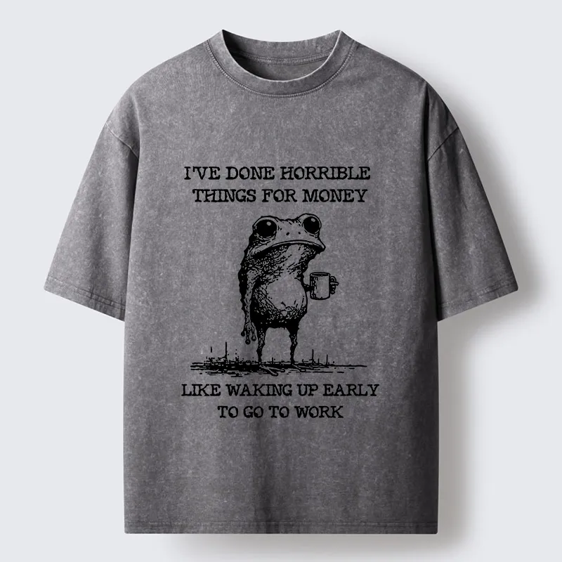Tokyo-Tiger Funny Meme Work Early Wake Frog Washed T-Shirt