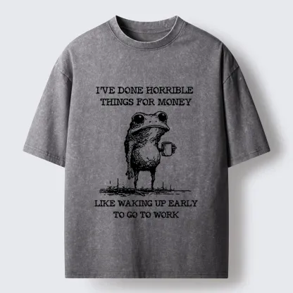 Tokyo-Tiger Funny Meme Work Early Wake Frog Washed T-Shirt