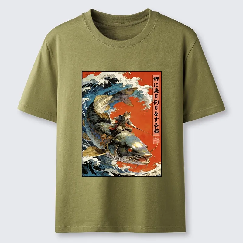 Tokyo-Tiger Ukiyo E Cat Fishing Art Classic T-Shirt