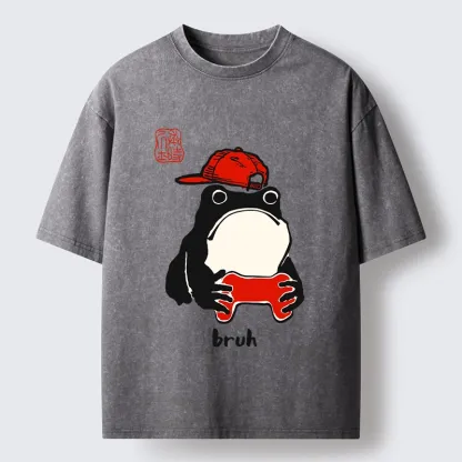 Tokyo-Tiger Funny Meme Bruh Street Frog Washed T-Shirt