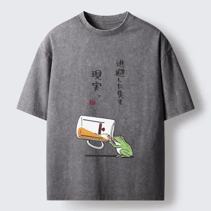 Tokyo-Tiger Chill Escape Frog Sake Graphic Washed T-Shirt
