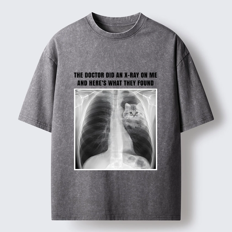 Tokyo-Tiger Relatable Cat Lover X Ray Joke Graphic Washed T-Shirt
