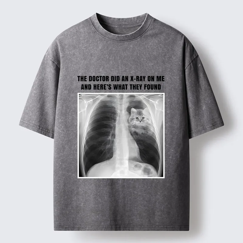 Tokyo-Tiger Relatable Cat Lover X Ray Joke Graphic Washed T-Shirt