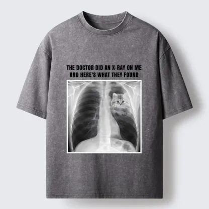 Tokyo-Tiger Relatable Cat Lover X Ray Joke Graphic Washed T-Shirt