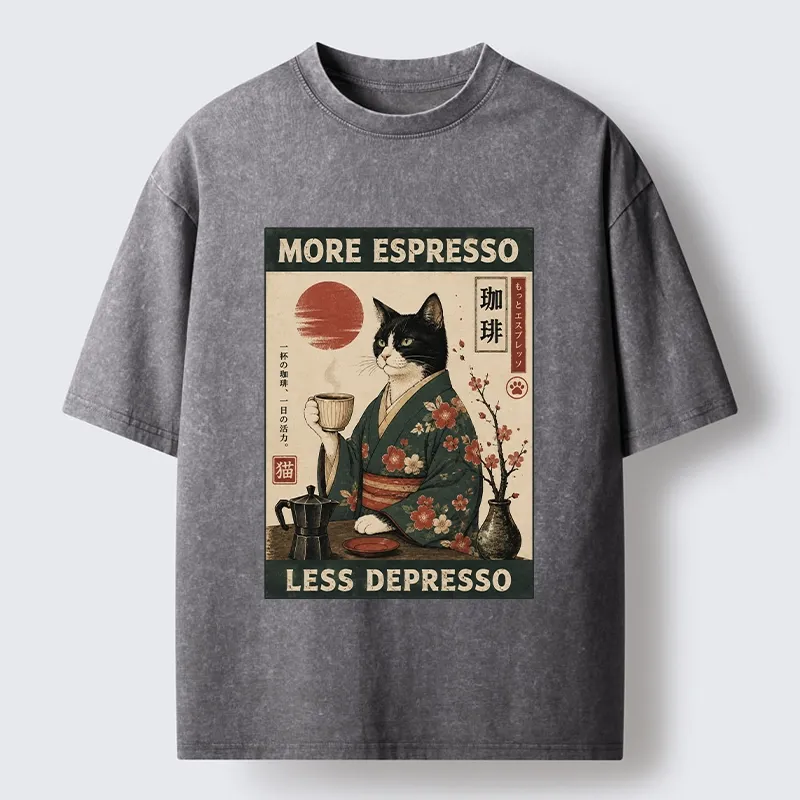 Tokyo-Tiger Funny Meme Kimono Cat Coffee Poster Washed T-Shirt
