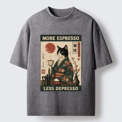 Tokyo-Tiger Funny Meme Kimono Cat Coffee Poster Washed T-Shirt