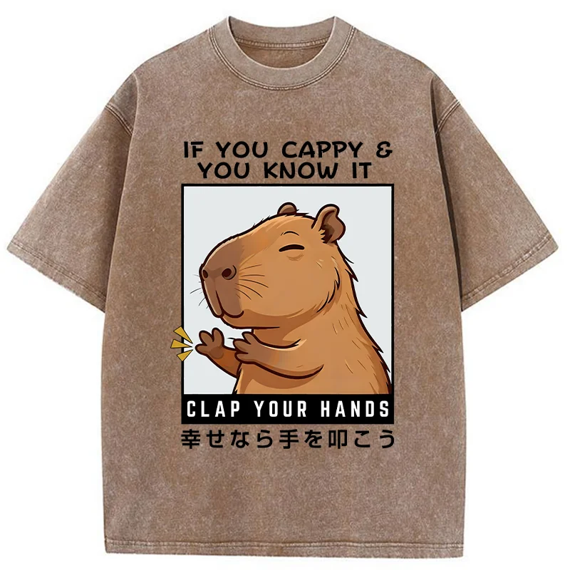 Tokyo-Tiger Capybara Clapping Washed T-Shirt