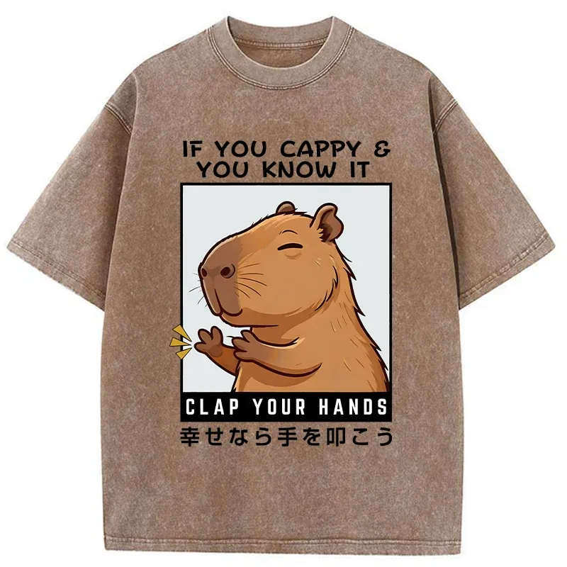 Tokyo-Tiger Capybara Clapping Washed T-Shirt