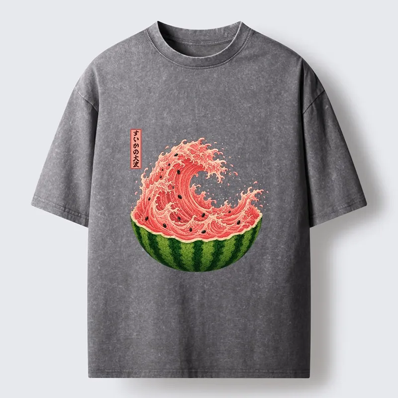 Tokyo-Tiger Watermelon Wave Summer Ukiyo Art Washed T-Shirt