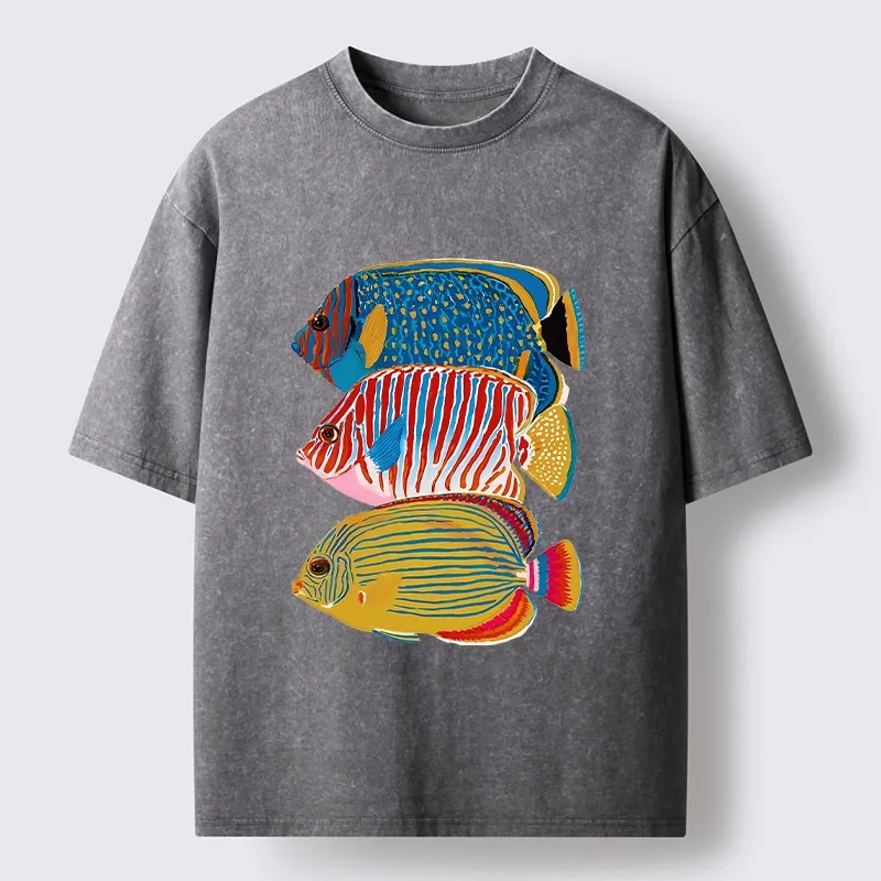 Tokyo-Tiger Three Bright Tropical Ocean Fish Washed T-Shirt