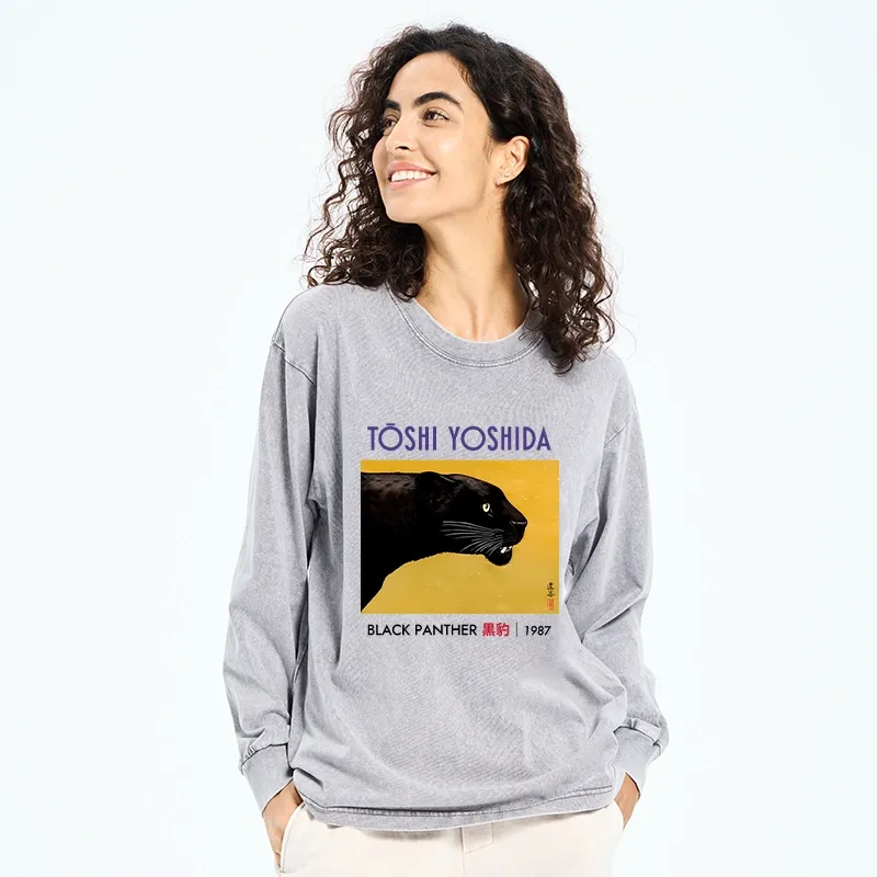 Tokyo-Tiger Black Panther Washed Long Sleeve T-Shirt