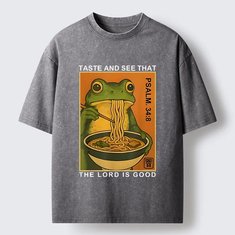 Tokyo-Tiger Asian Frog Slurp Noodle Humor Washed T-Shirt
