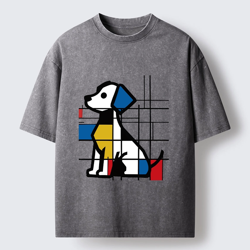 Tokyo-Tiger Mondrian Geometric Dog Art Washed T-Shirt