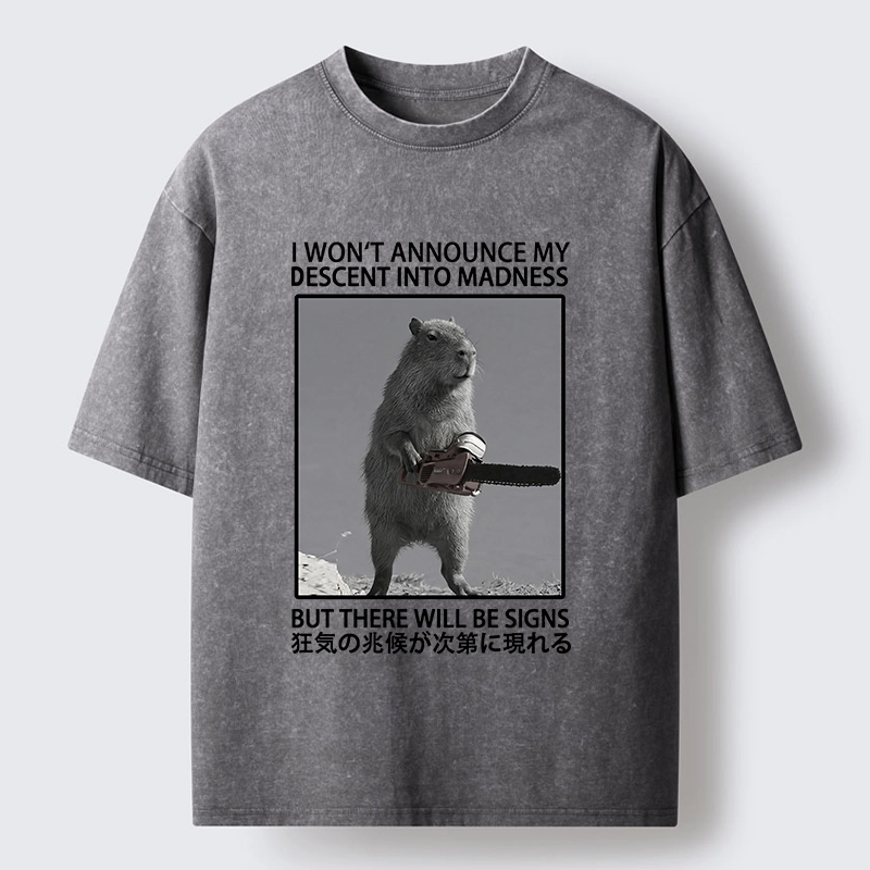 Tokyo-Tiger Funny Meme Chainsaw Capybara Madness Washed T-Shirt