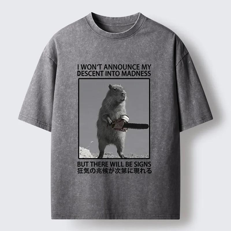 Tokyo-Tiger Funny Meme Chainsaw Capybara Madness Washed T-Shirt