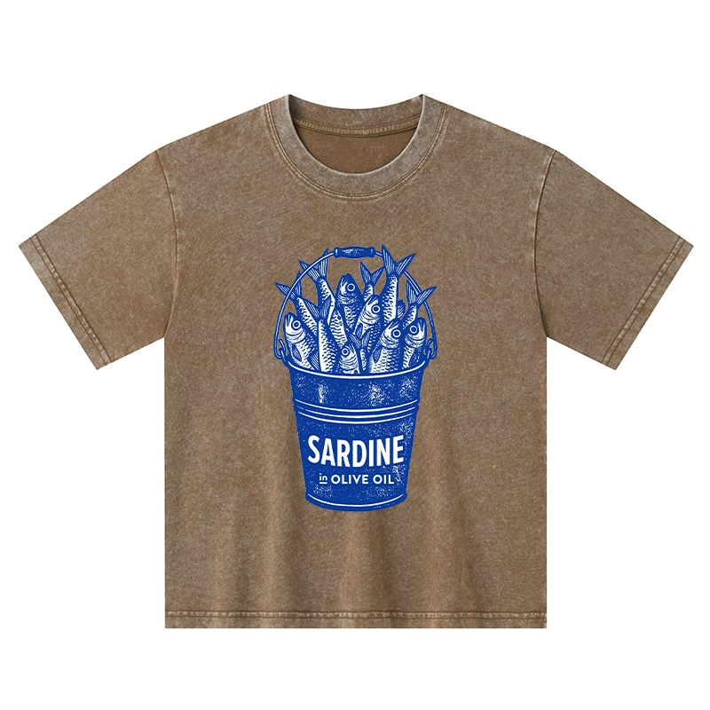 Tokyo-Tiger Vintage Bucket Full Of Fresh Sardines Kids Washed T-Shirt