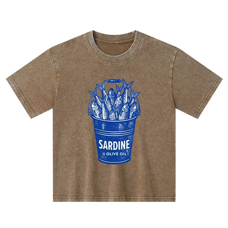 Tokyo-Tiger Vintage Bucket Full Of Fresh Sardines Kids Washed T-Shirt
