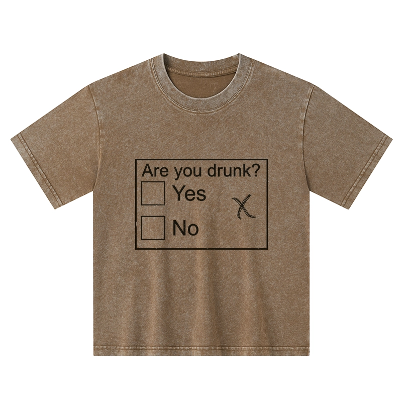 Tokyo-Tiger Confused Drunk Checkbox Graphic Kids Washed T-Shirt