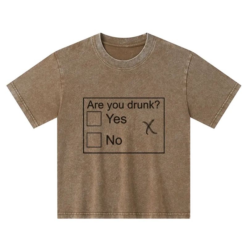 Tokyo-Tiger Confused Drunk Checkbox Graphic Kids Washed T-Shirt