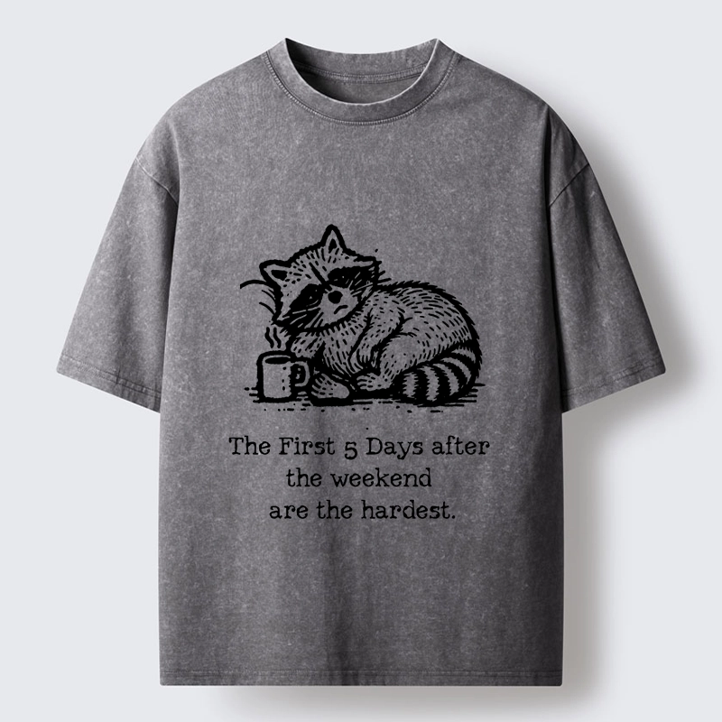 Tokyo-Tiger Funny Meme Monday Blues Coffee Raccoon Washed T-Shirt