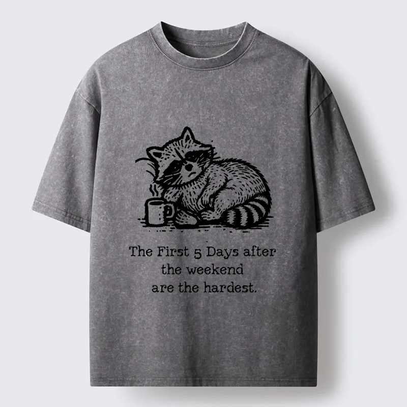 Tokyo-Tiger Funny Meme Monday Blues Coffee Raccoon Washed T-Shirt