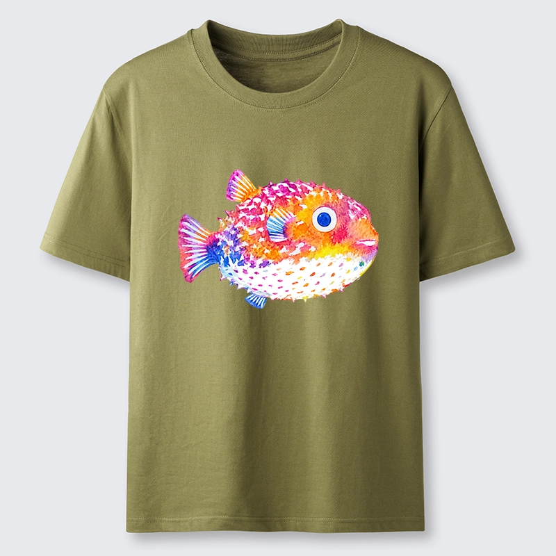 Tokyo-Tiger Rainbow Watercolor Puffer Fish Art Classic T-Shirt