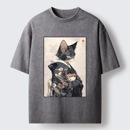 Tokyo-Tiger Vintage Japanese Cat Portrait Art Washed T-Shirt