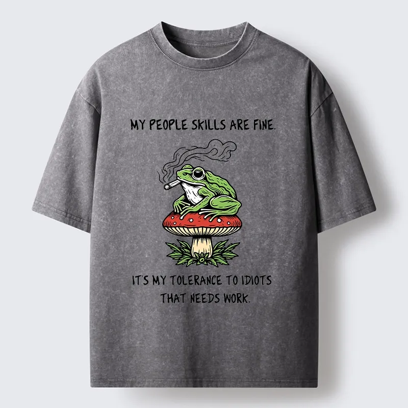 Tokyo-Tiger Relax Frog On Red Spotted Mushroom Washed T-Shirt Sale