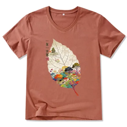 Tokyo-Tiger One Leaf Holds A Tiny Colorful World V-Neck Classic T-Shirt