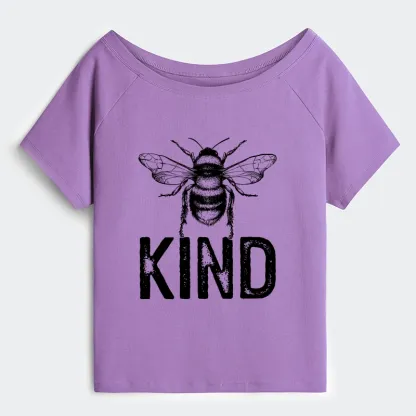 Tokyo-Tiger Minimalist Bee Kind Illustration Off Shoulder T-Shirt
