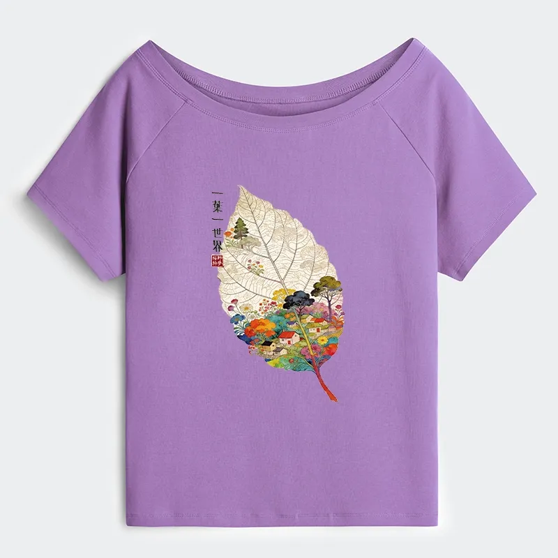 Tokyo-Tiger One Leaf Holds A Tiny Colorful World Off Shoulder T-Shirt